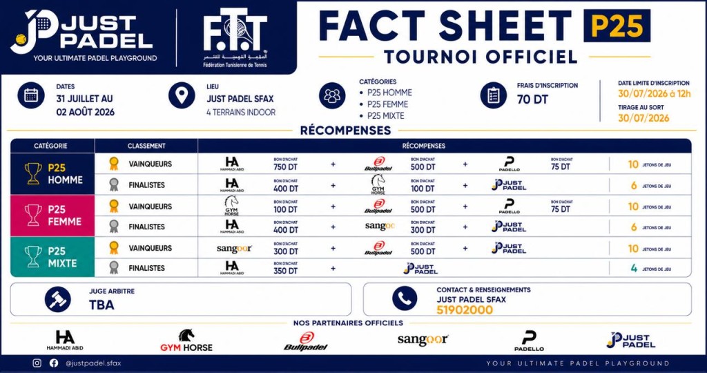P25H & P25F & P25Mixte - Just Padel